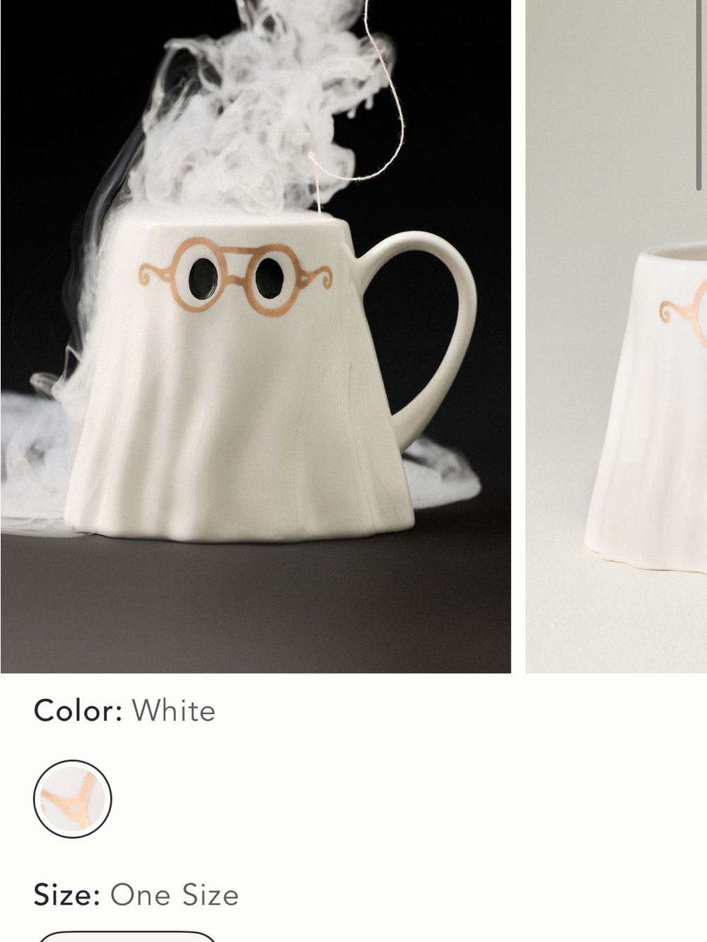 Anthropologie White Ghost Mug with Gold Glasses